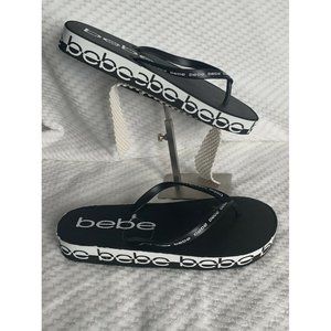 🌹Women’s Sandals Size 9 Bebe PEGGY PLATFORM FLIP FLOPS Black/White2